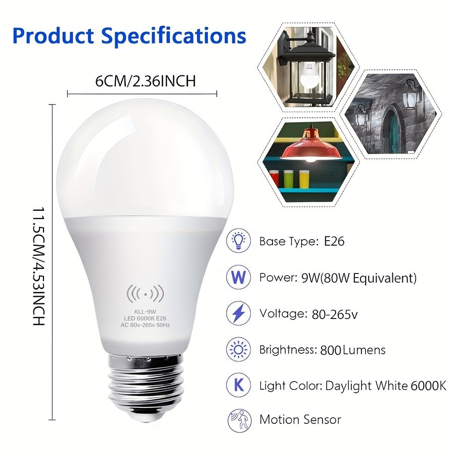 9W A19 LED Motion Sensor Light Bulb Dusk to Dawn Daylight or Warm White E26