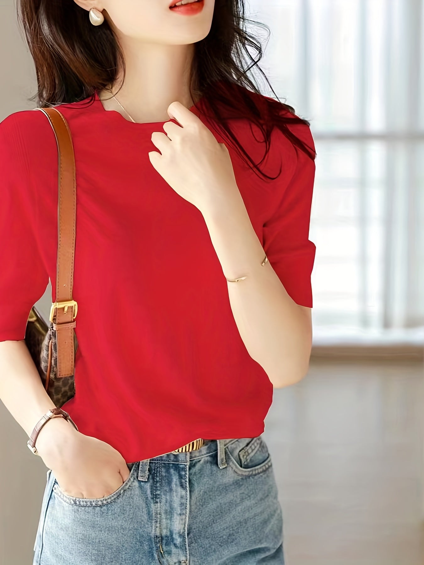 Women's Knit Sweater Crew Neck Solid Short Sleeve Spring Summer Casual