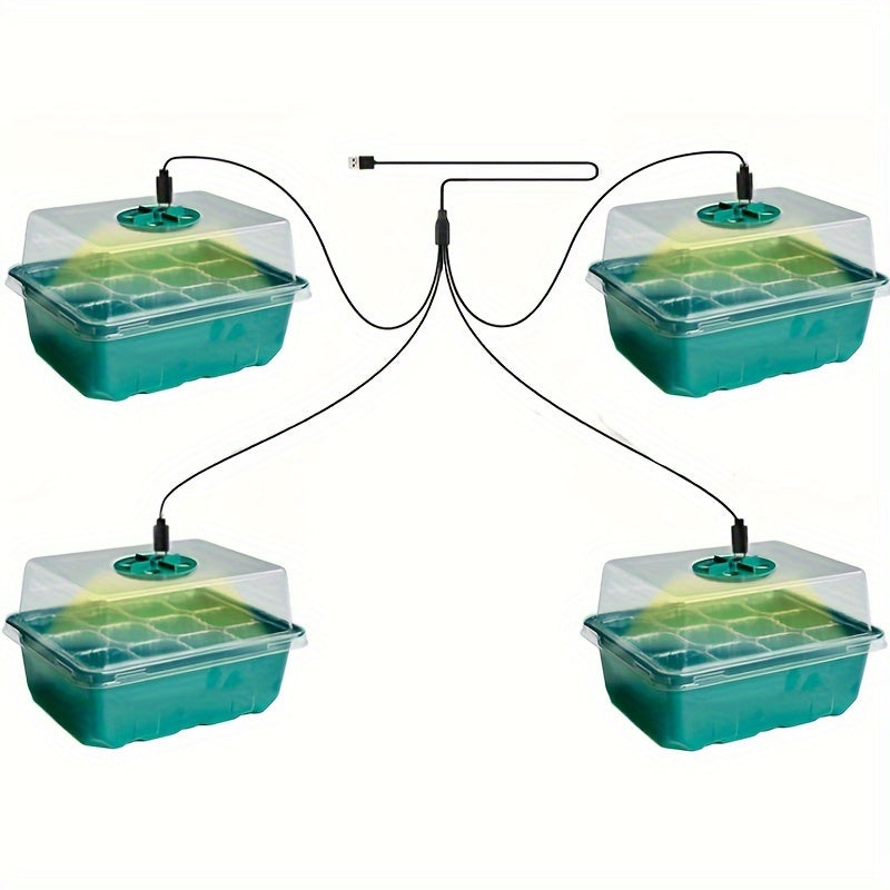 Juego de bandejas para plántulas con luz de crecimiento, humedad ajustable, 12-60 agujeros