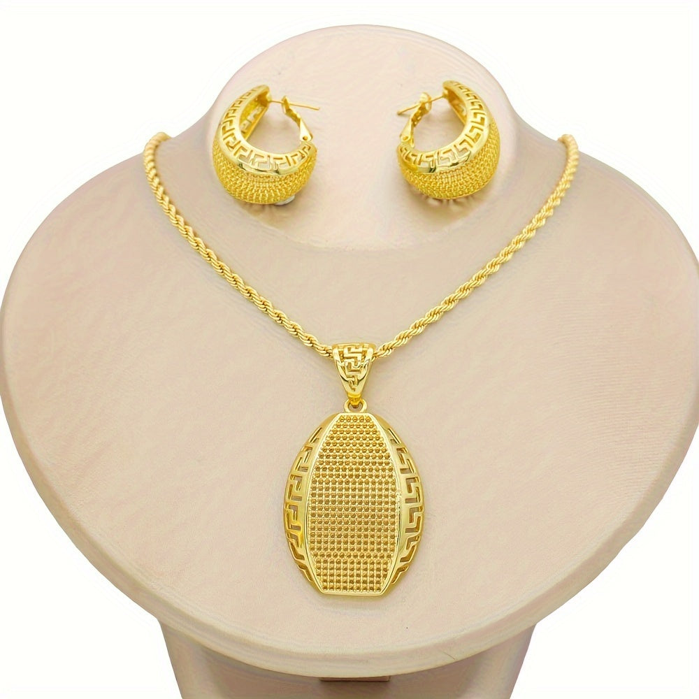 Women's Jewelry Set 18K Gold Plated Middle Eastern Style Copper Earrings Necklace for Daily Wear Weddings