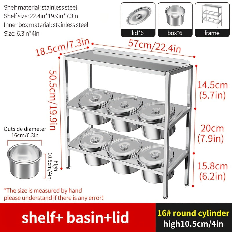 Commercial Grade Unfinished Stainless Steel 3-Tier Spice Rack Organizer with 16 Jars