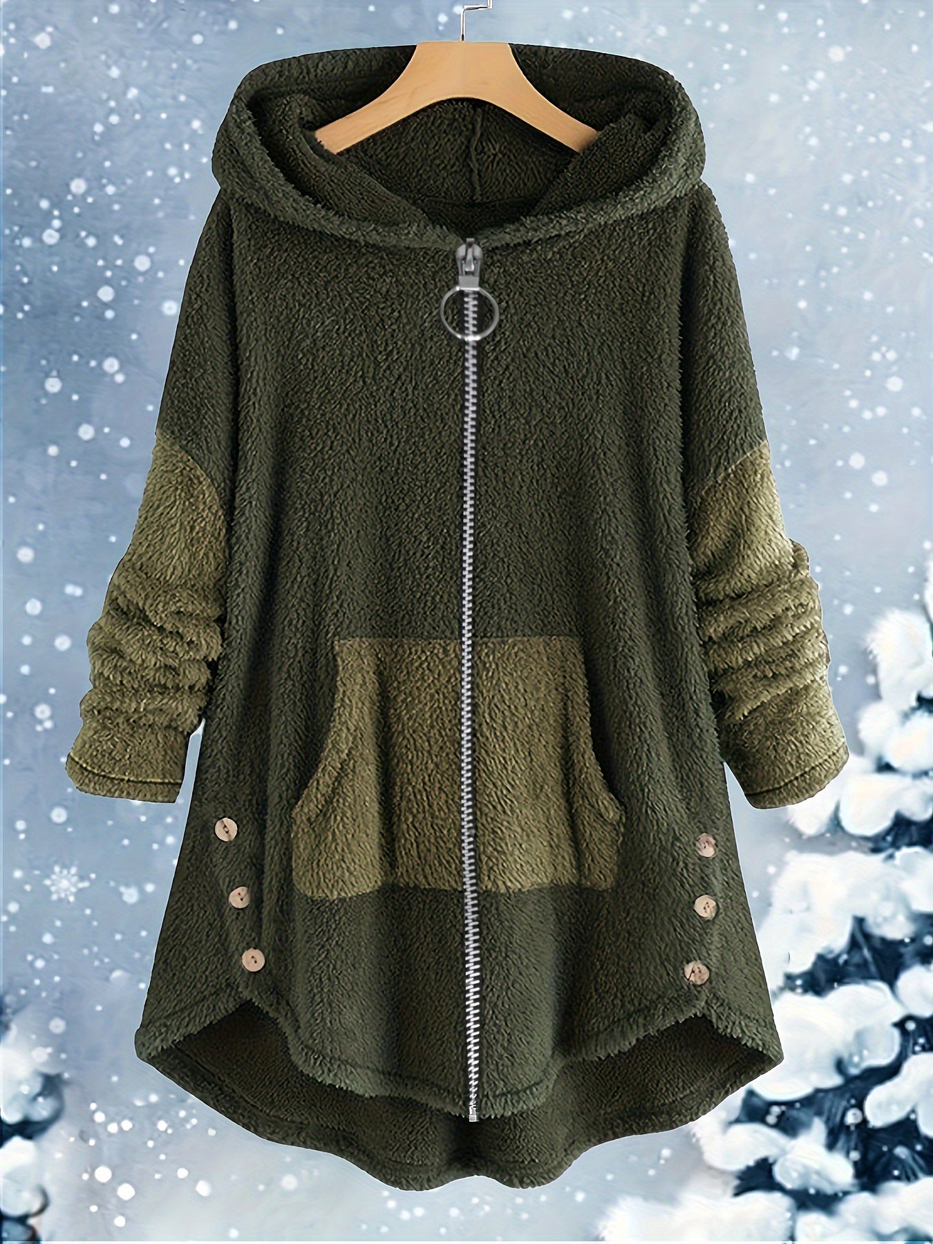 Kapushonli kundalik polyester Lash to'plamlari, cho'ntakli, bir rangli, cho'zilmaydigan to'qimachilik mato