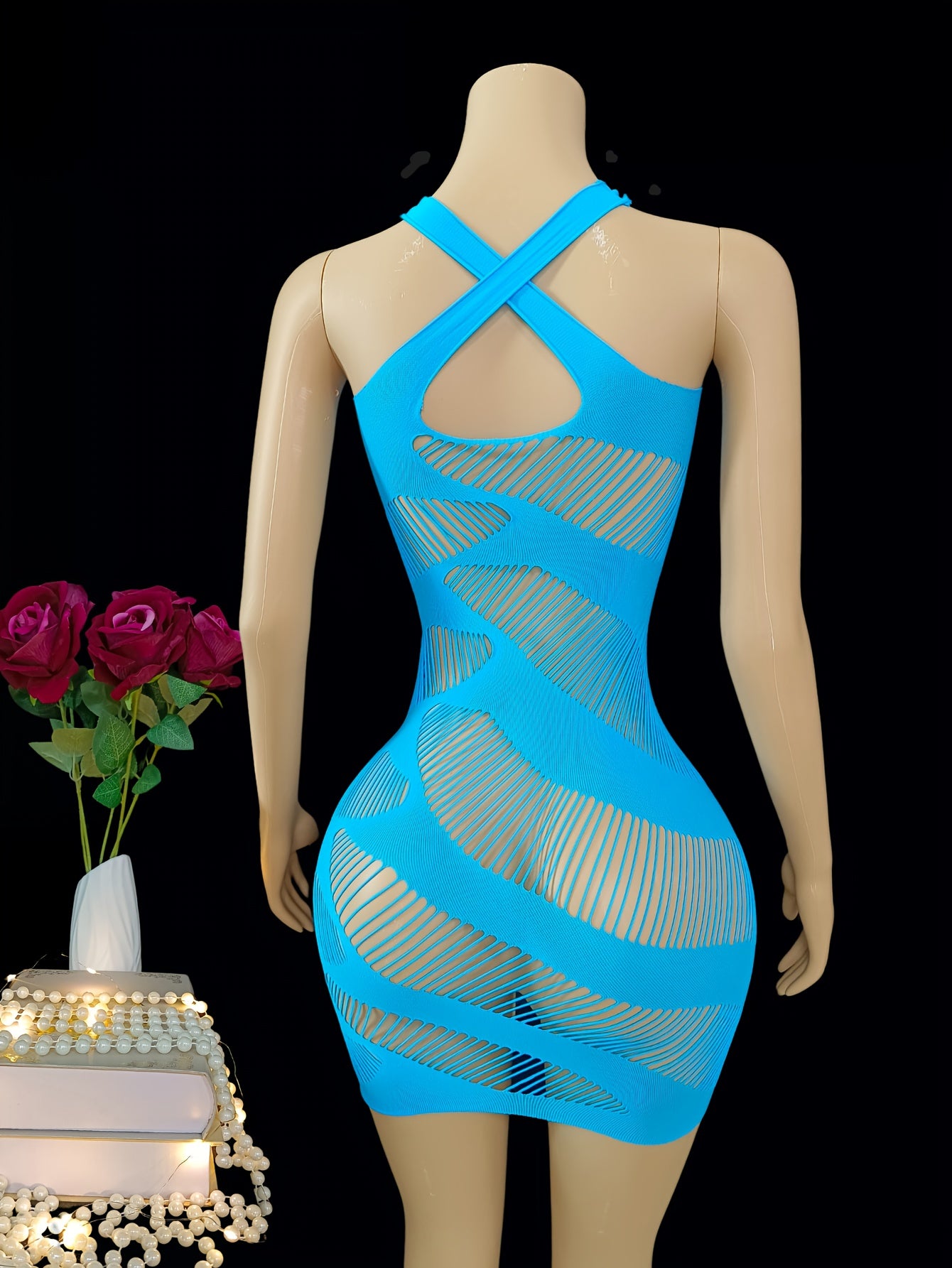 Women's Fishnet Lace Slim Fit Dress Streched Breathable No Padding