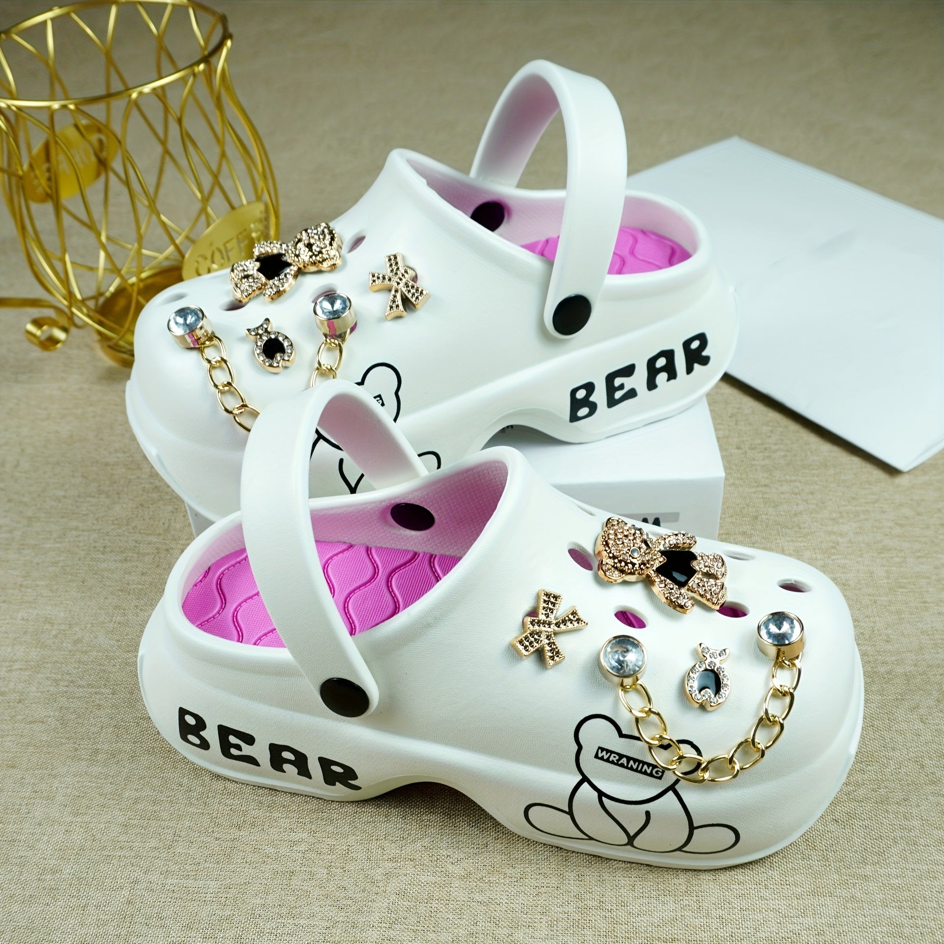 Women's Golden Chain Butterfly Embellished Clog Shoes Soft Lightweight All-Season Casual