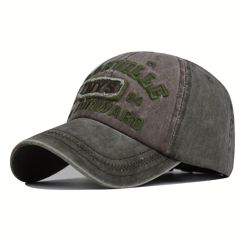 Men's Outdoor Peaked Cap with Distressed Cotton and Letter Embroidery