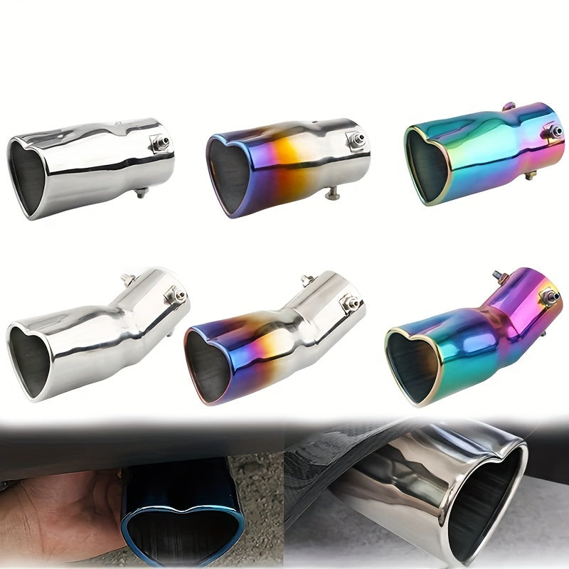 Unisex Stainless Steel Heart Shape Car Exhaust Tips 2.5 Inch Silver Color