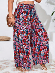 Plus Size Women's Floral Print Wide Leg Pants Casual Relaxed Fit Durable Trousers