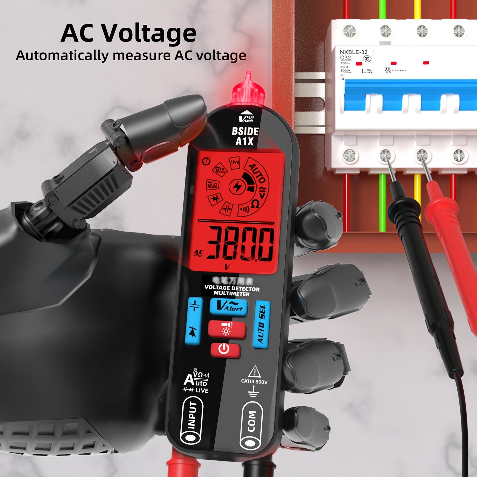 Digital Multimeter with LCD Display Non-Contact Voltage Tester Rechargeable Resistance Continuity Testing