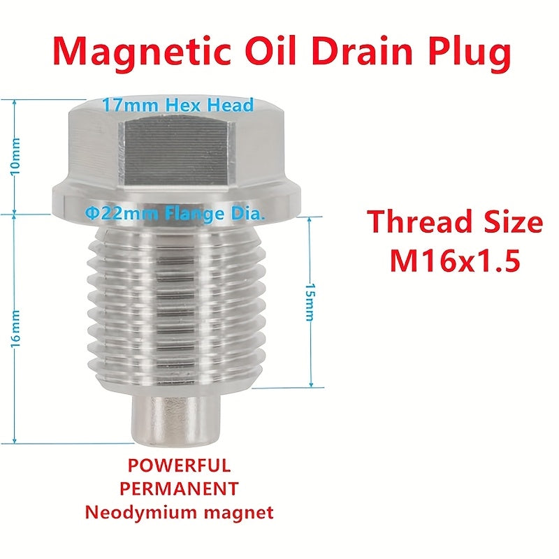 Magnetic Stainless Steel Oil Drain Plug with Red Copper Washer Gasket Replacement