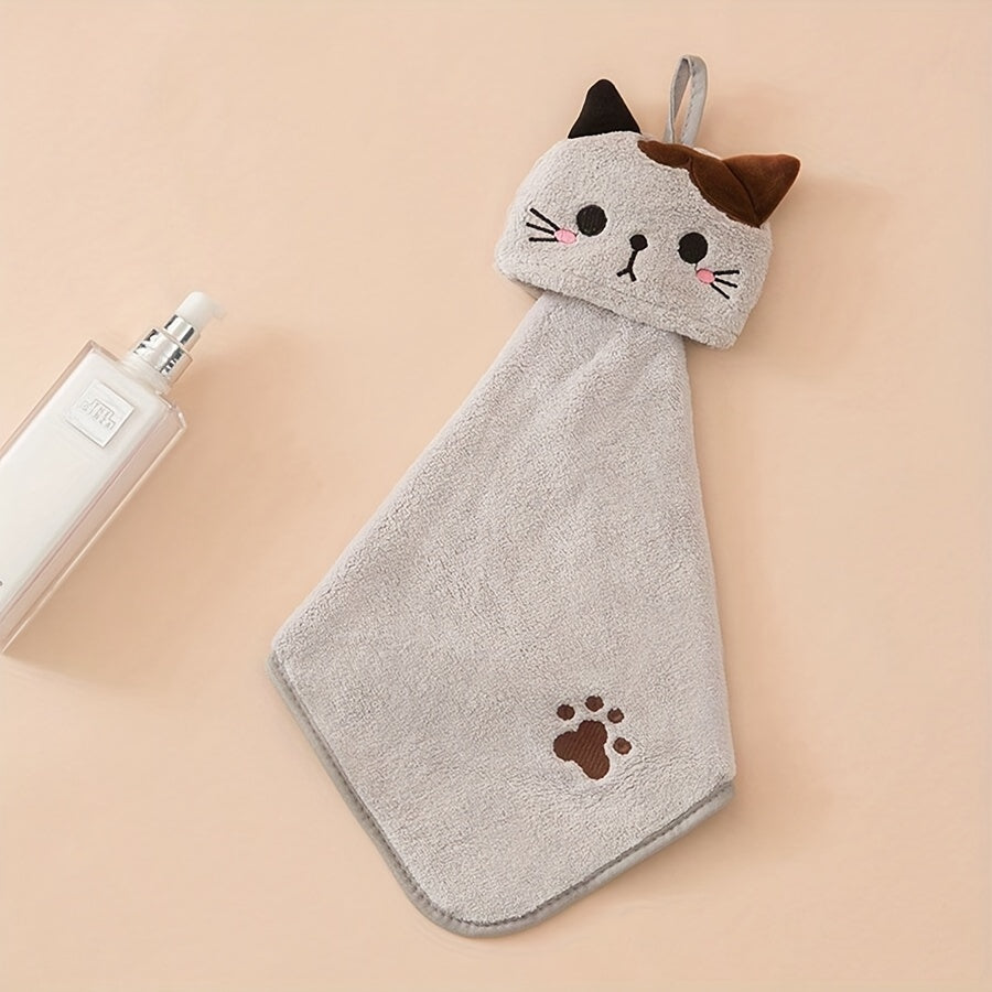 Cat Towel Soft Coral Fleece Hand Towel for Bathroom and Kitchen 44cm x 20cm