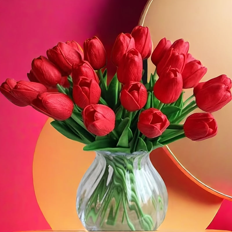 Artificial Tulips Set of 10 Real Touch Faux Flowers for Home Office Decor