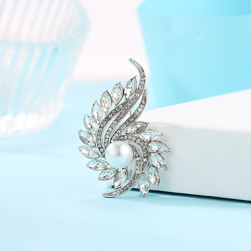 Floral Brooch Pin for Women Alloy with Faux Pearl and Rotating Feature