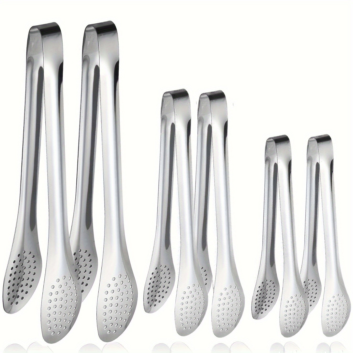Set of 6 Stainless Steel Buffet Tongs in 7, 9, and 12 Inches