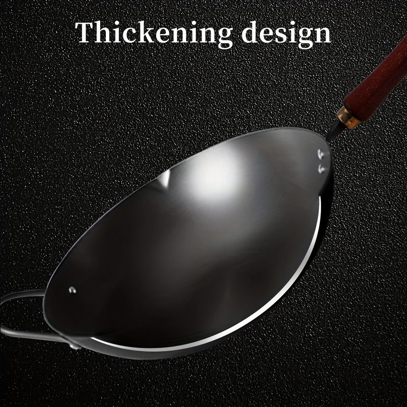 Ko'p funksiyali Golland qozon - Xitoy qovurish uchun qo'l bilan tayyorlangan an'anaviy dumaloq pastki qozon, yog'och qopqoq bilan qalinlashtirilgan temir qozon, qoplamasiz va yopishmaydigan.