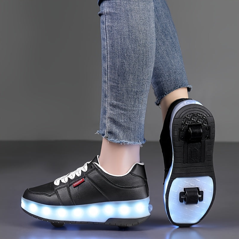 Kids' LED Light-Up Sneakers for Boys and Girls White with Blue Red Green Lights Breathable PU Adjustable Strap