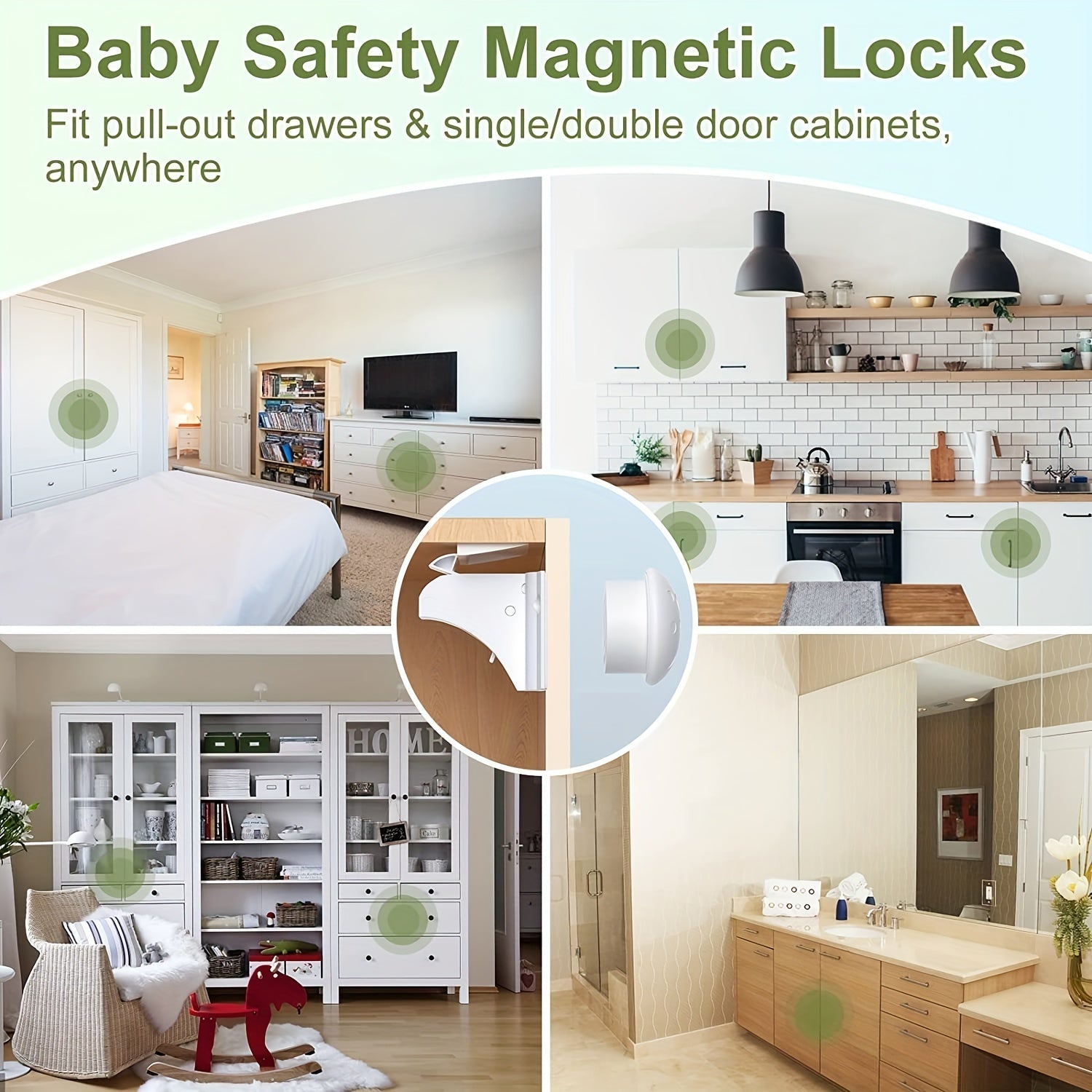 Child Safety Locks Set of 12 Magnetic Cabinet Locks with 2 Keys No Drilling Adhesive