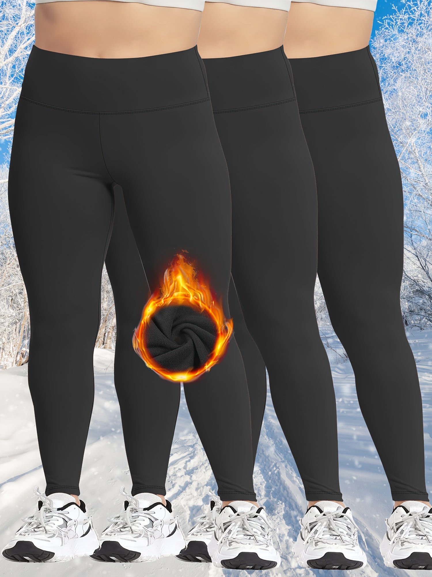 Leggings de talla grande para mujer con cintura alta y forro de felpa para otoño e invierno cálido