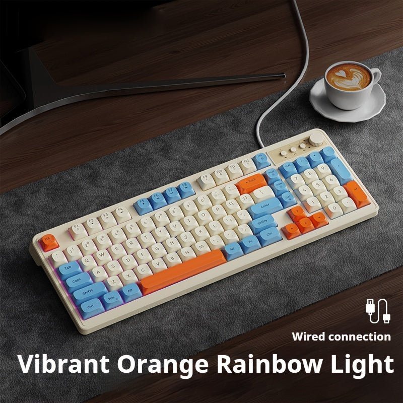 Gaming Keyboard with Rainbow Backlighting and Ergonomic Design for Office and Gaming Use