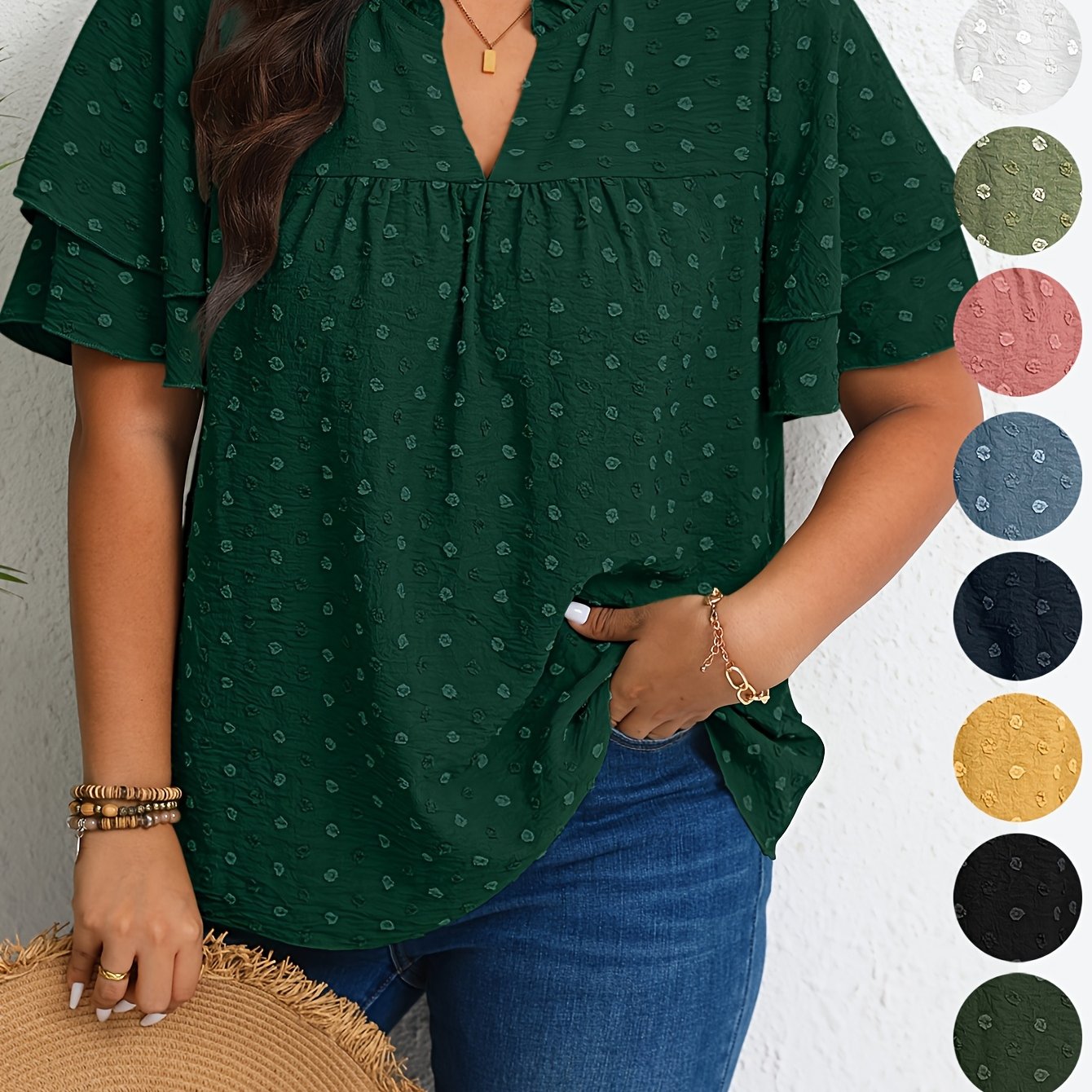 Plus Size Women's Casual Shirt Forest Green Size 1X