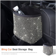 Car Back Seat Organizer With Rhinestones White Storage Bag Car Trash Holder