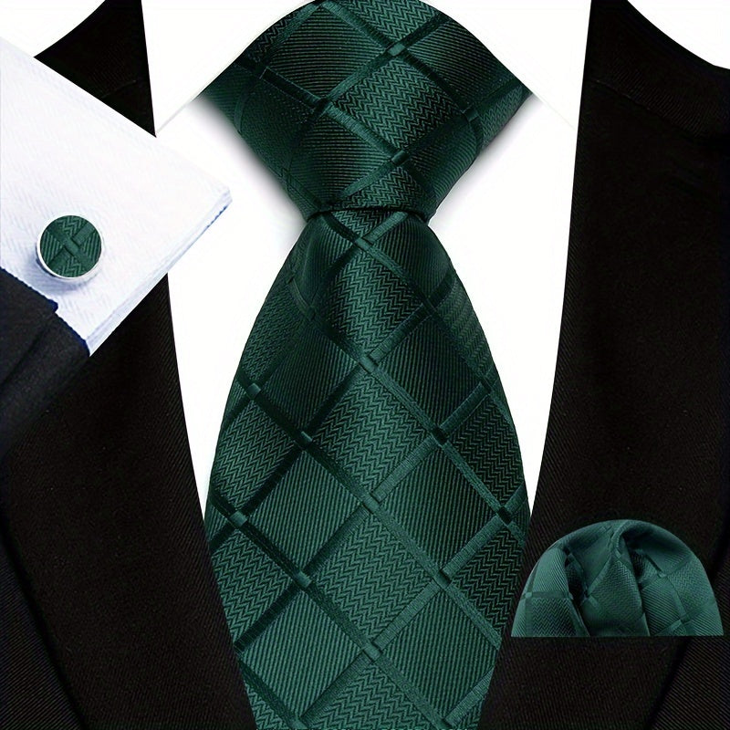 Men's Plaid Tie, Pocket Square and Cufflinks Set