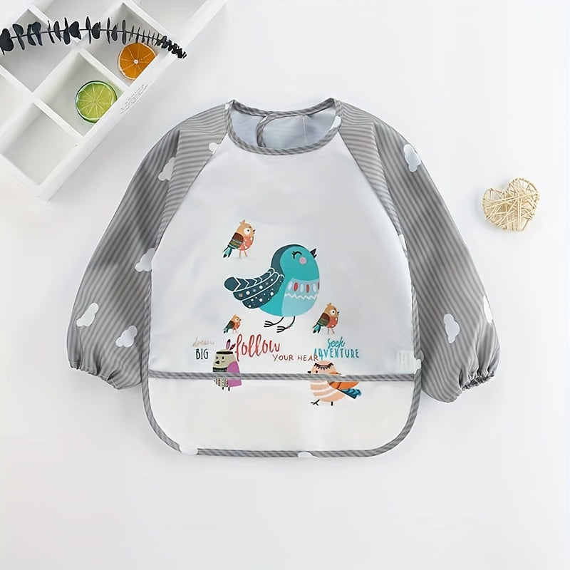 Waterproof Cartoon-Print Long-Sleeved Feeding Bib for Babies and Toddlers