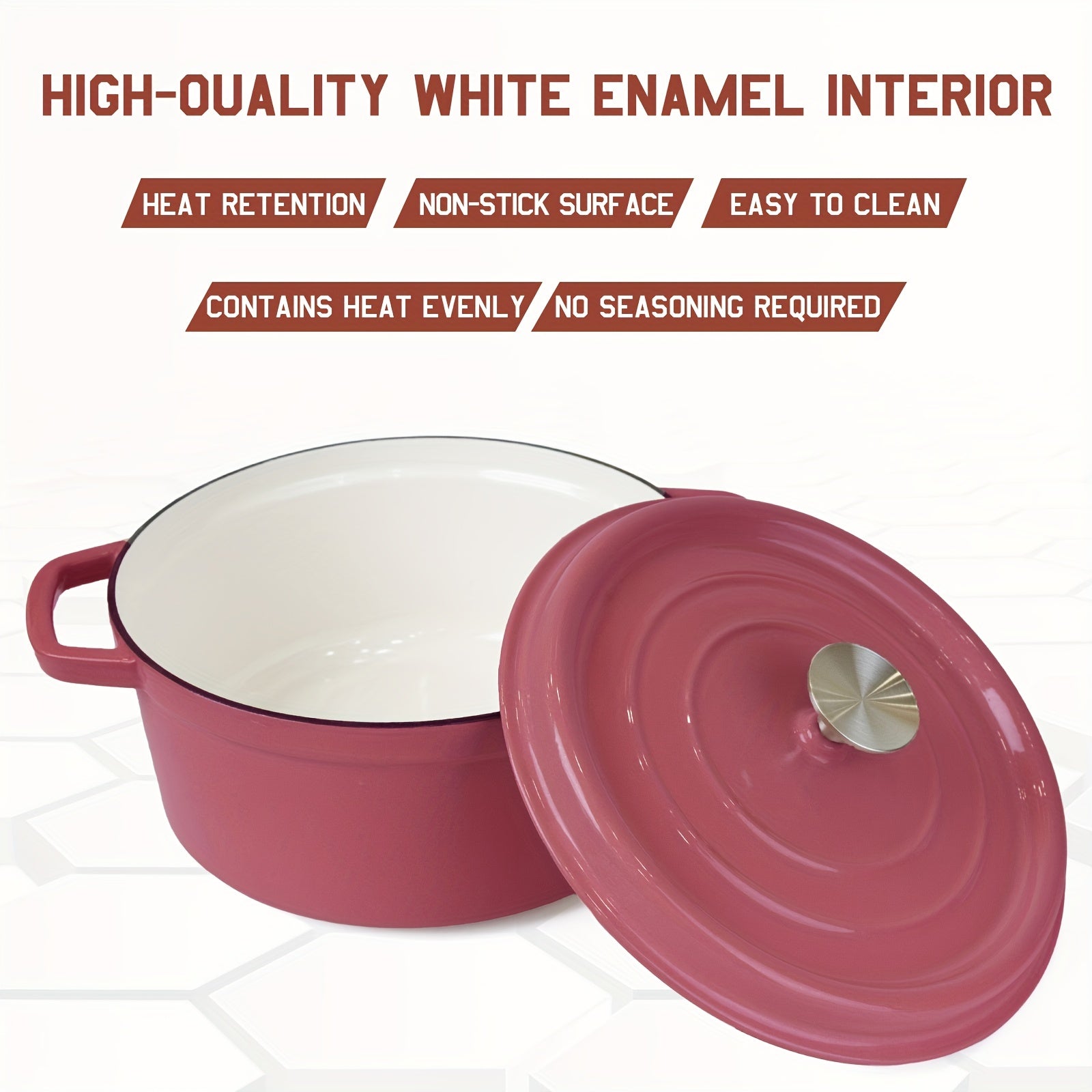 Cast Iron Enameled Dutch Oven 22cm Red for Slow Cooking and Braising
