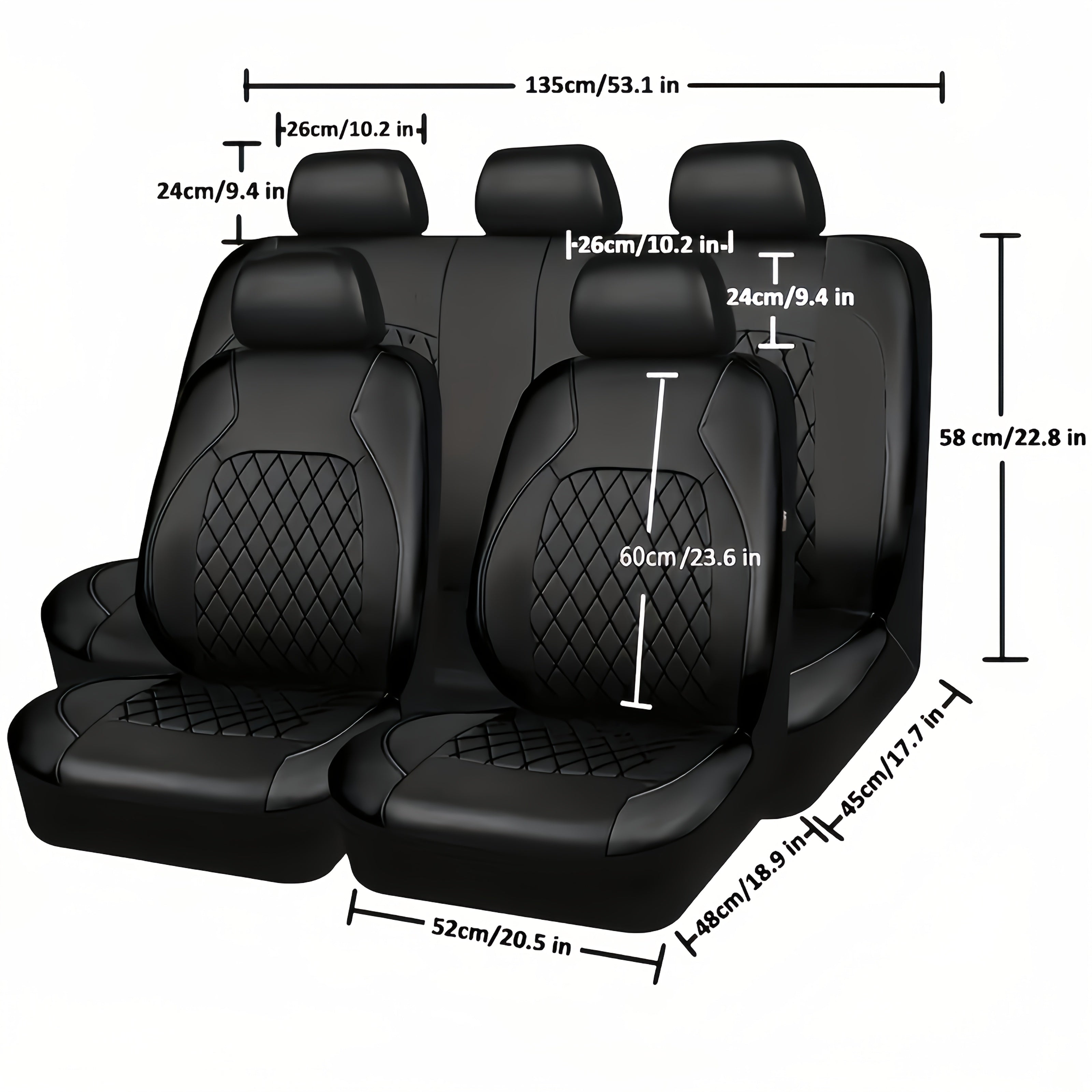 Universal PU Leather Car Seat Covers Full Set Breathable Airbag Compatible Fits Cars Trucks SUVs
