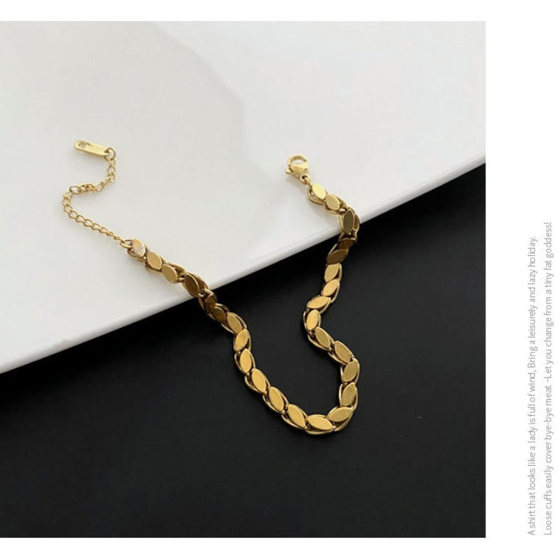 Gold-Plated Wheat Chain Necklace for Women Hip-Hop Style Stainless Steel