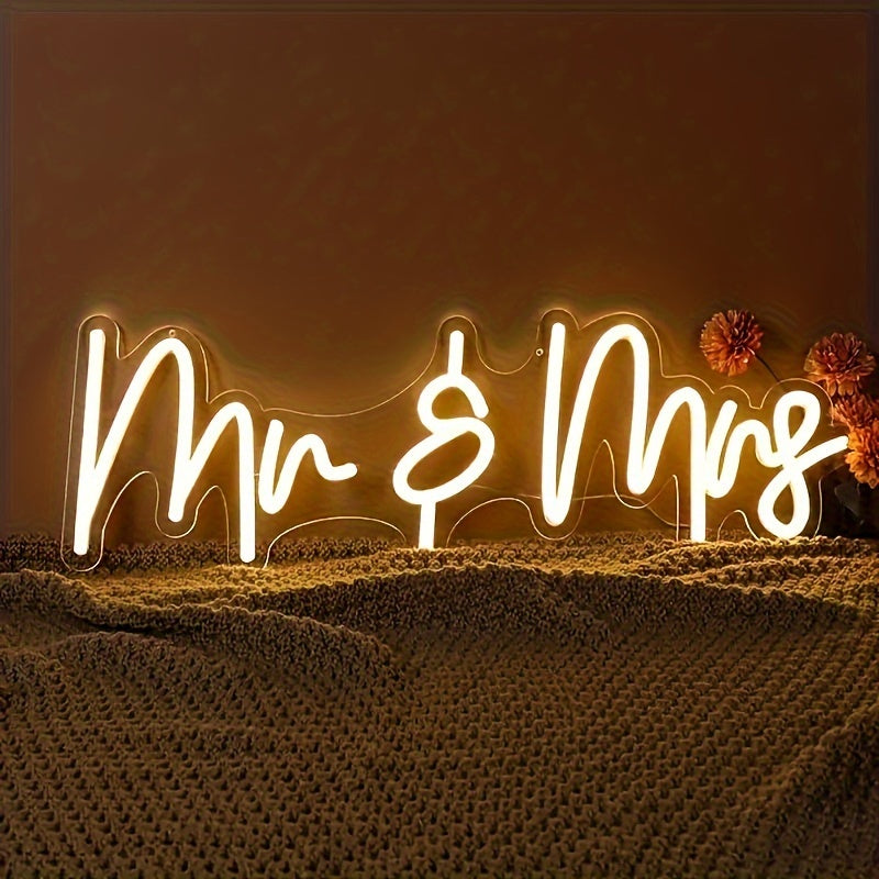 Neon Sign for Mr and Mrs USB Powered Wall Decor Wedding Anniversary Engagement Party Home Lighting 39.88x15.49cm