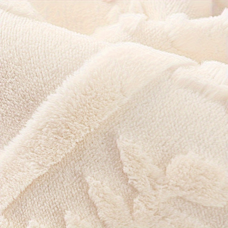 Beige Faux Rabbit Fur Sofa Cover for 1-4 Seaters with Floral Leaf Pattern Non-Slip Washable