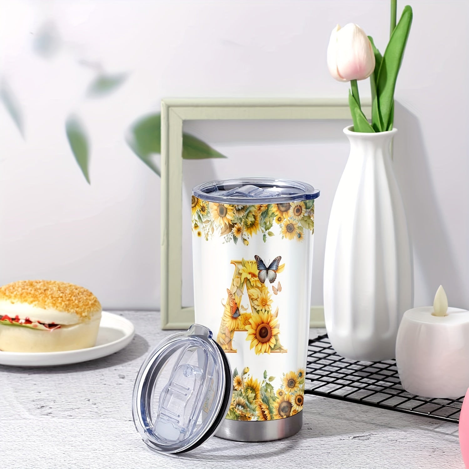20oz Floral Initials Double-Walled Travel Mug for Women