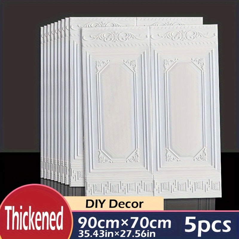 5pcs 3D Textured Self-Adhesive Wall Panels Shapes and Stripes Waterproof Moisture-Proof Wainscot Board for Bedroom