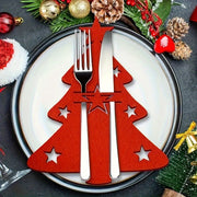 12 Red Christmas Tree Cutlery Holders Felt Star Decorations for Holiday Table Settings