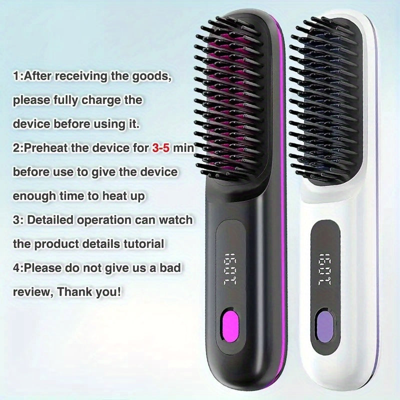 2000mAh USB charging ion hair straightener with rechargeable lithium battery fast heating digital display anti-scalding safety hair brush modern design suitable for all hair types