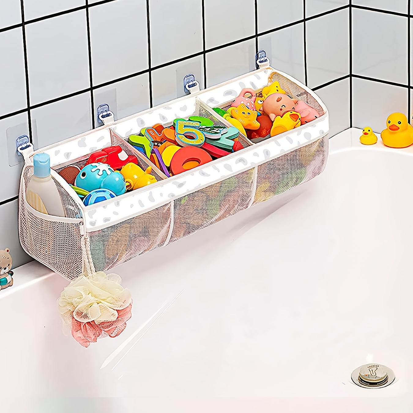 Large Capacity Mesh Bath Toy Organizer Wall Mount Storage Bag for Bathroom Kids
