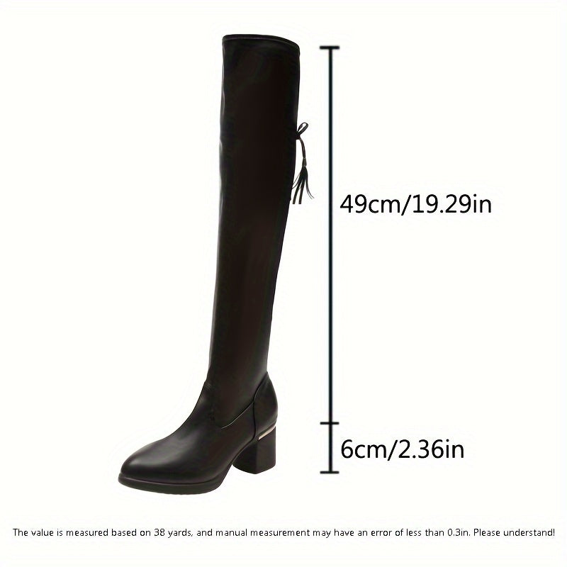 Women Knee High Leather Boots Soft Heel Pointed Toe Casual Riding