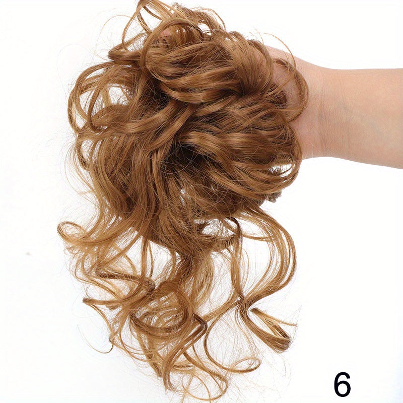 Ayollar uchun sintetik sochli bun scrunchie, tartibsiz, qovurilgan, to'lqinli sochlar uchun kengaytmalar