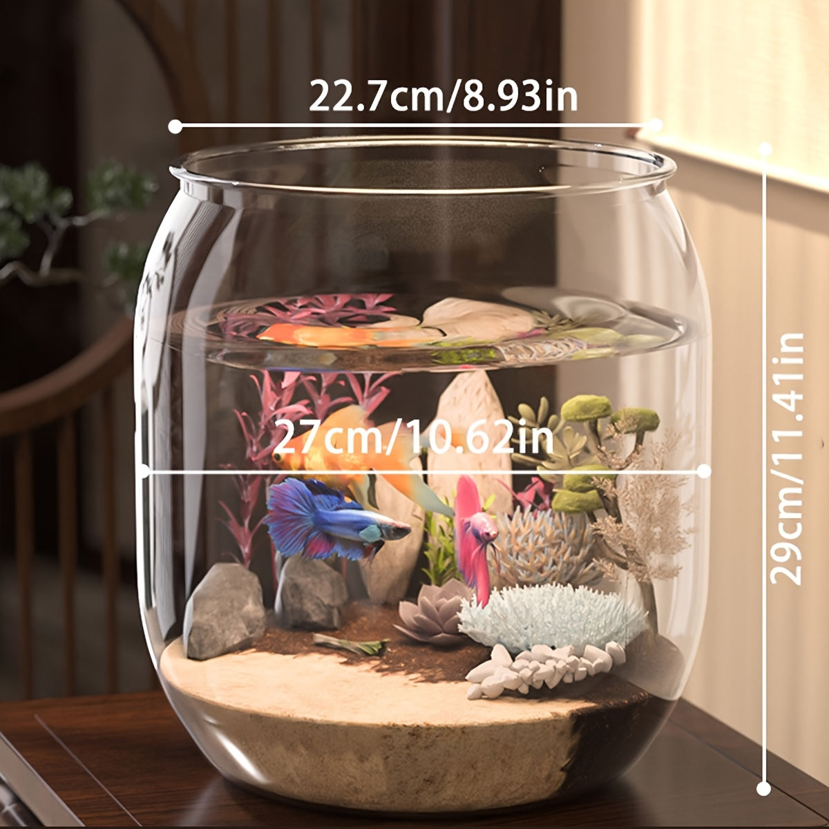 Acrylic Fish Tank Large Capacity Shatterproof for Goldfish and Turtles with Micro Landscape