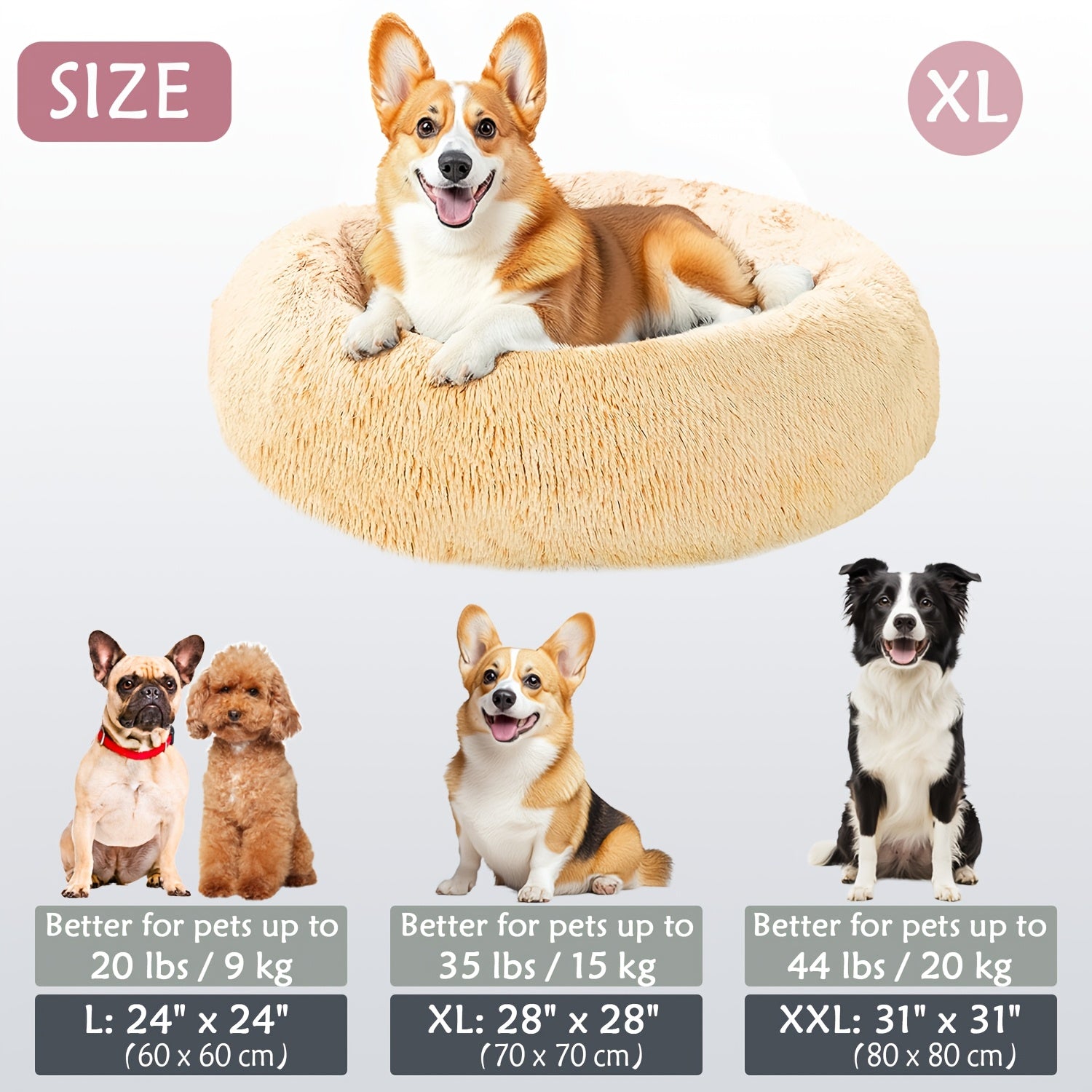 Round Dog Bed for Winter Indoor Use Polyester Non-Skid Bottom Small to Large Dogs