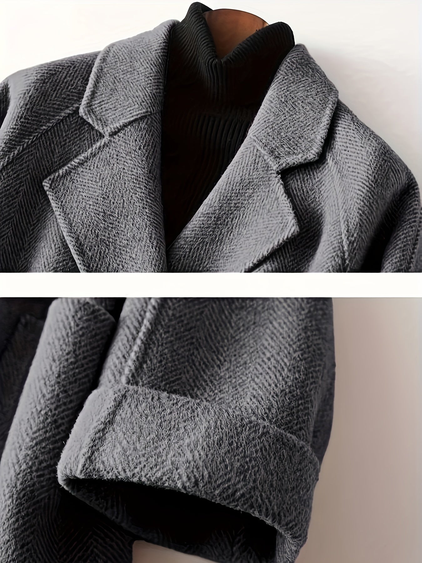 Women's Light Blue Striped Trench Coat with Pockets Long Sleeves Fall Winter Casual Textured Fabric