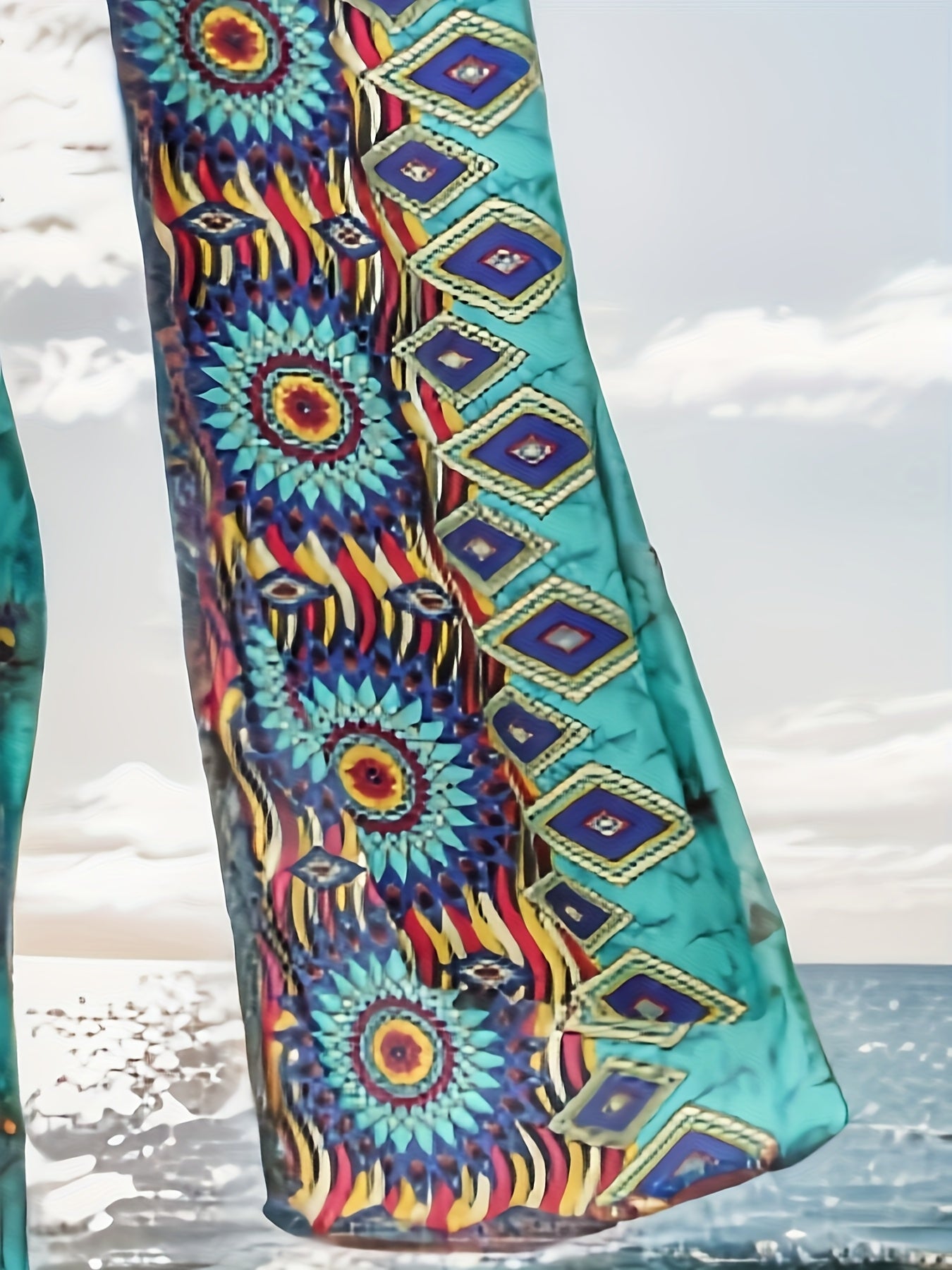 Women's Plus Size Bohemian Long Shirt Dress with Batwing Sleeves and Geometric Print