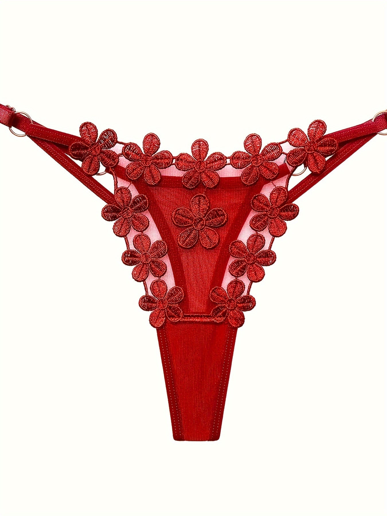 Women's Sheer Floral Embroidered Thongs Lingerie