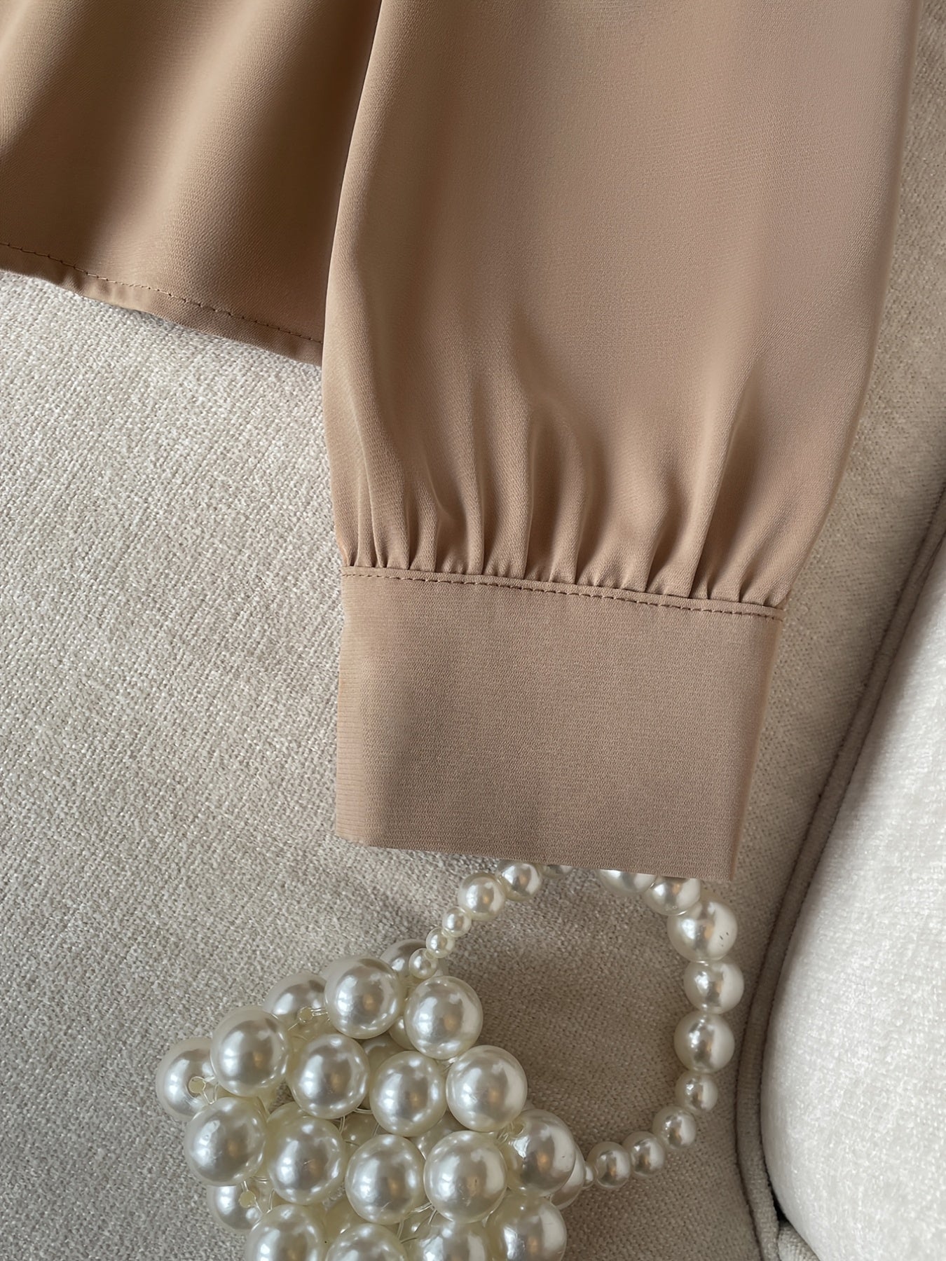 Women's Polyester Blend Blouse with Ruffle Detail and Stand Collar