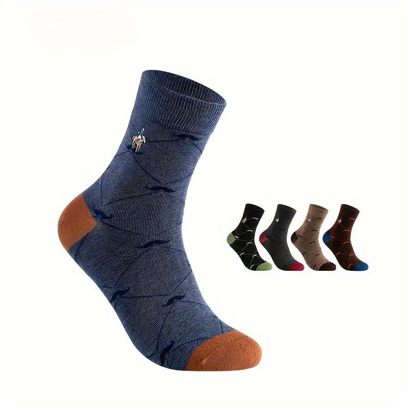 Men's Argyle Pattern Cotton Blend Business Socks Pack of 5 Breathable Comfortable for Work and Outdoor