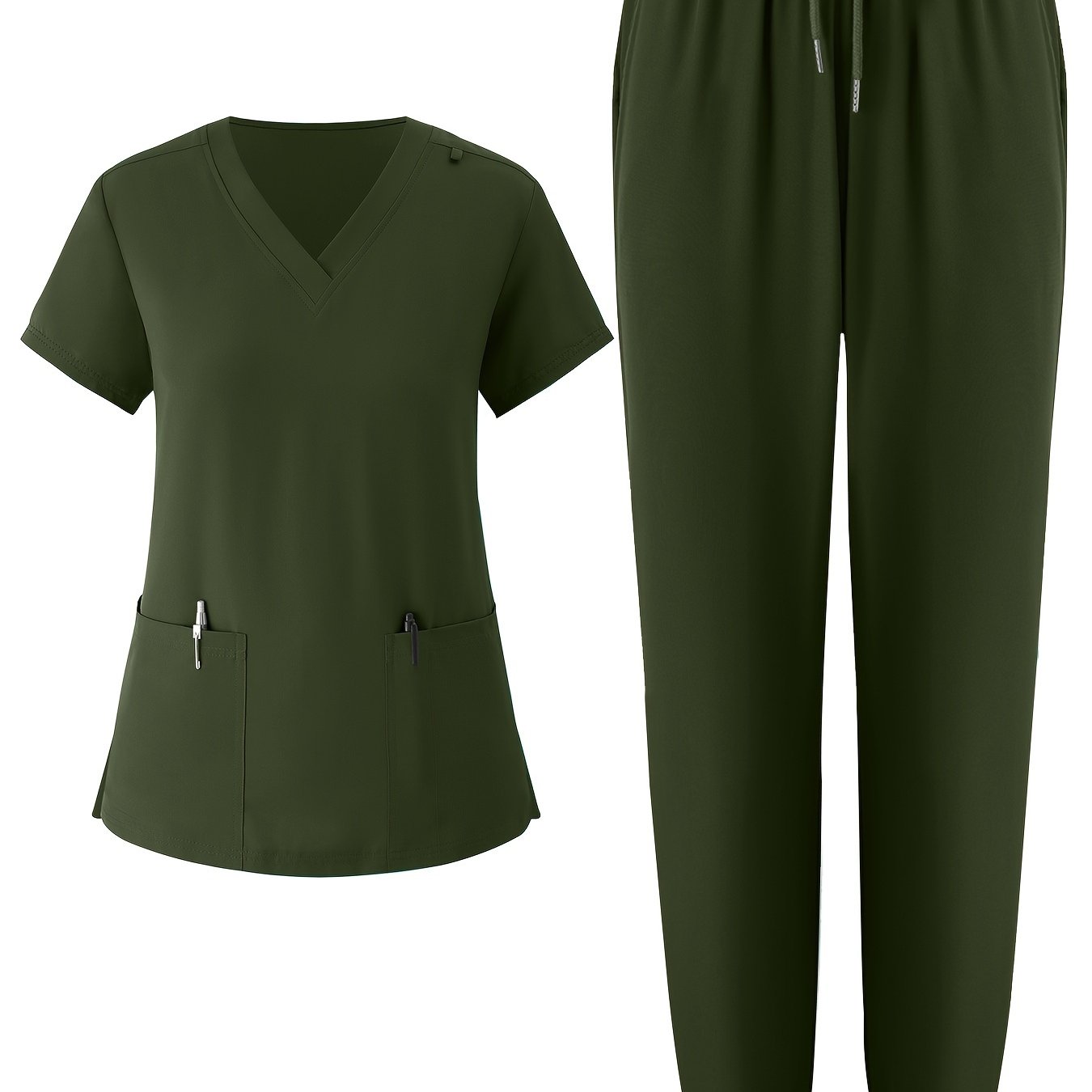 Women's V-Neck Scrub Set Solid Color Breathable Pockets All-Season Workwear