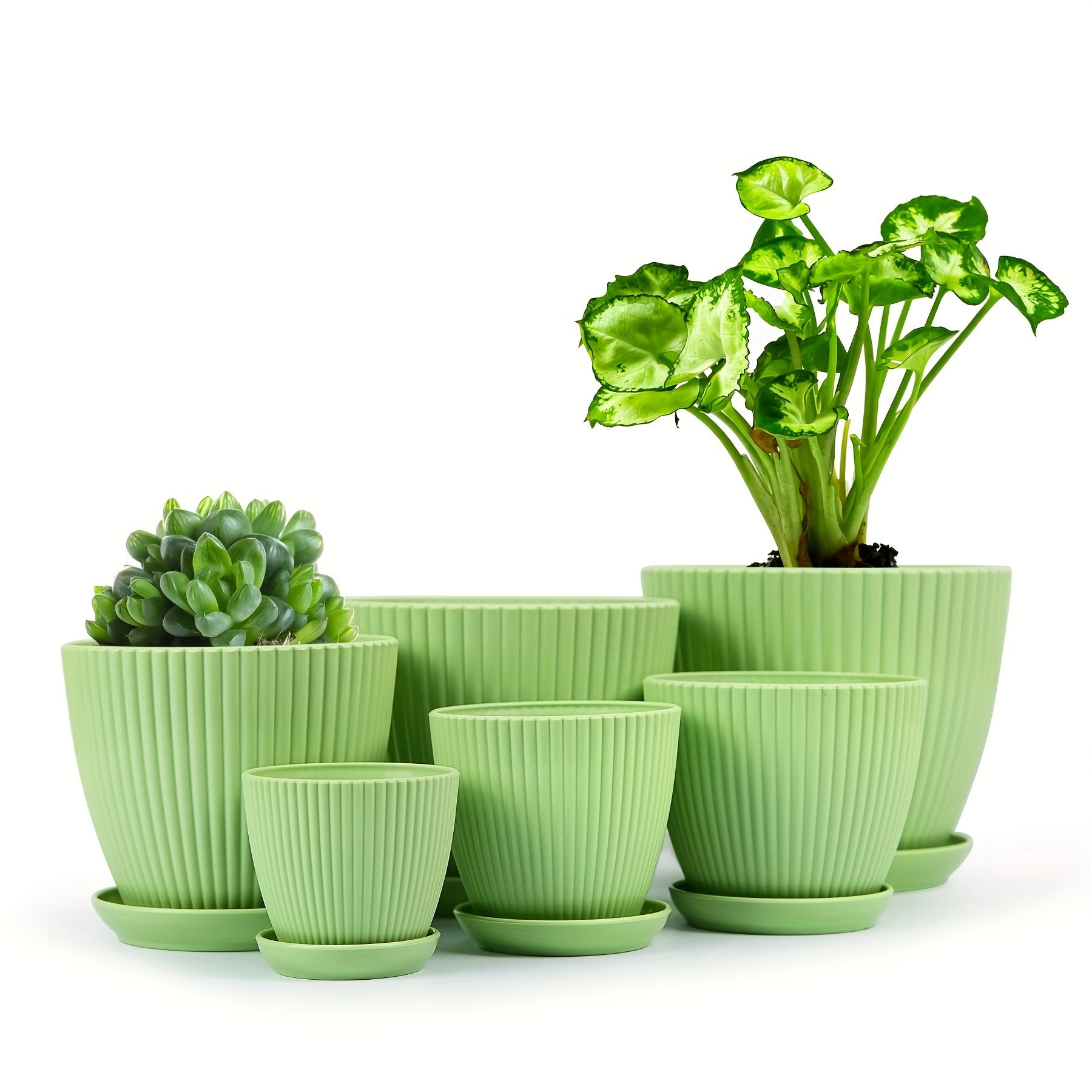 6 Pack Plastic Flower Pots with Saucers, 6 Sizes Indoor Outdoor Planters