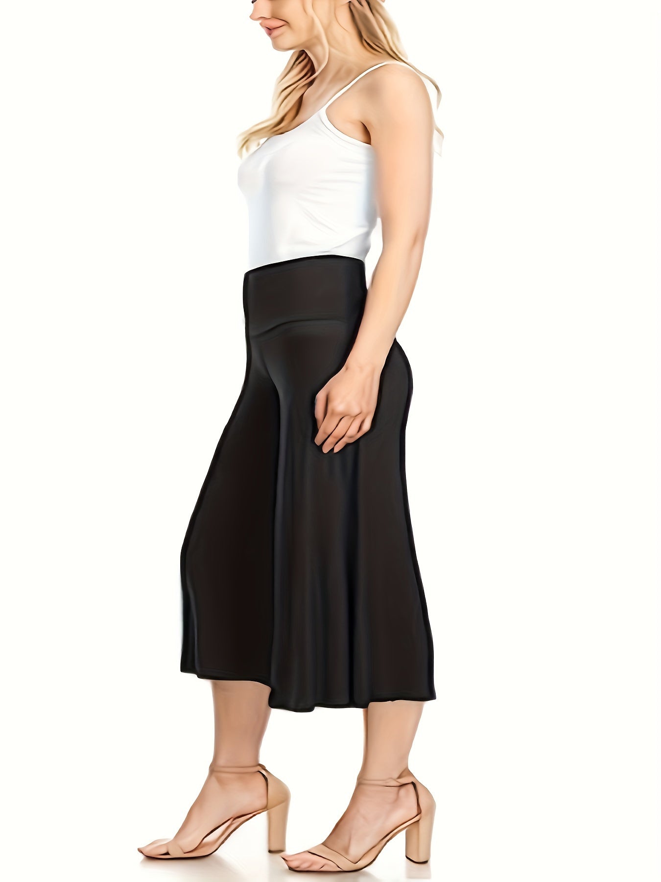Plus Size Black Wide-Leg Pants High-Waisted Flowy Summer Fashion