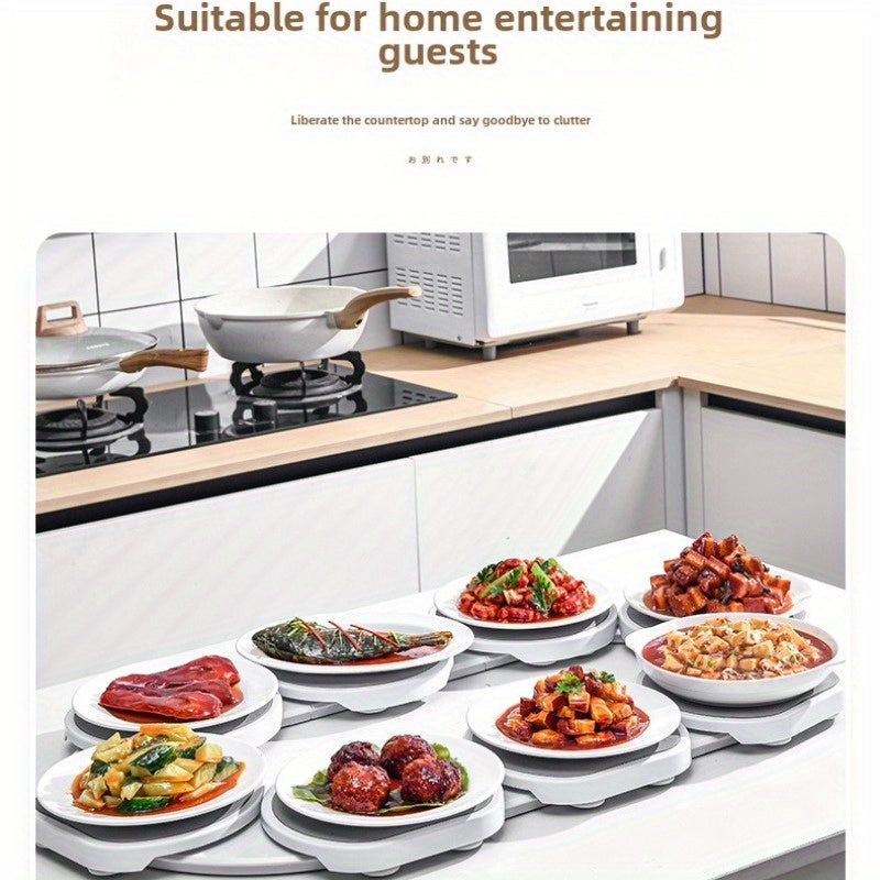 White Plastic Lazy Susan Turntable with Storage Stand for Dining and Serving