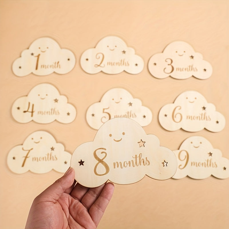 Baby Milestone Cloud Signs Set of 8 Wooden Baby Shower Gift